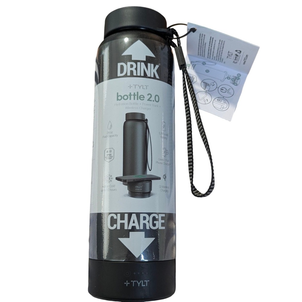 N5-N TYLT Bottle 2.0 Hydration Bottle with Power Bank and Wireless Charger-Black